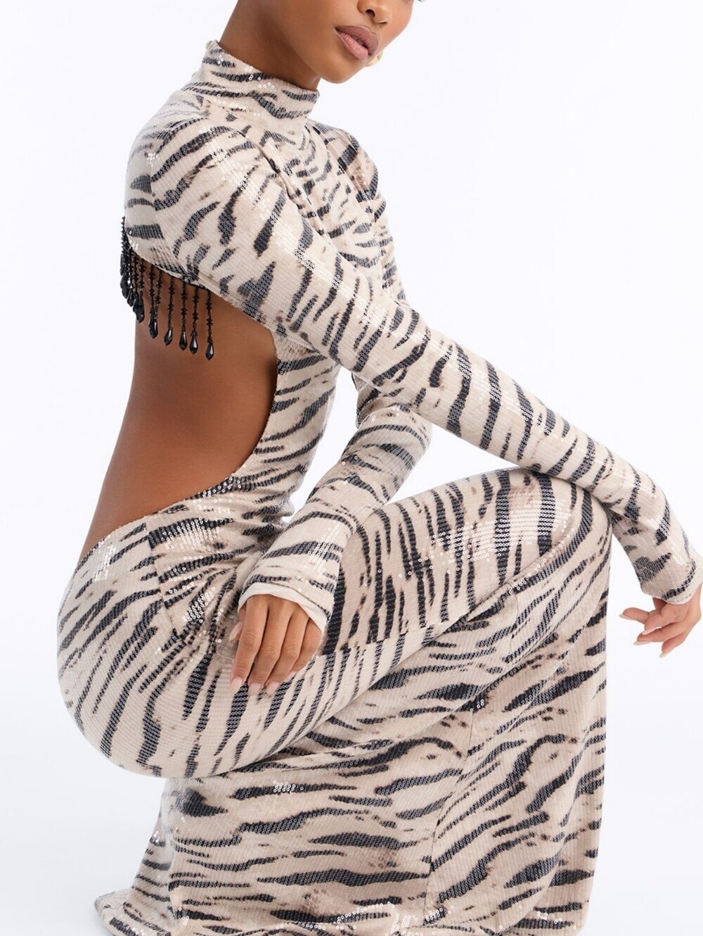 Animal-Print Open-Back Maxi Dress - Beige/Black - Picture 4 of 5